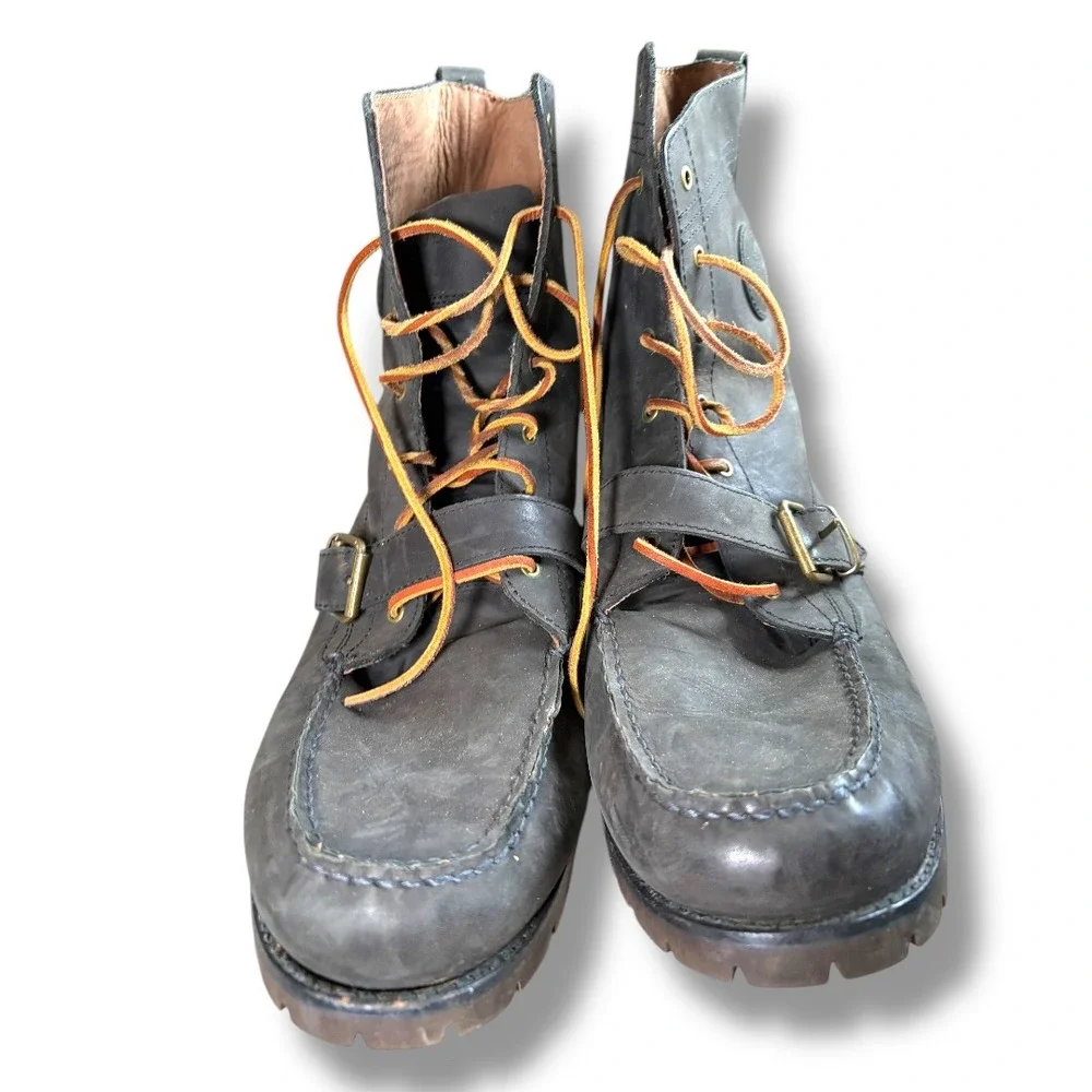 Vintage Polo‎ Ralph Lauren Men Ranger Lace Up Buckle Boots Brown Leather 15D